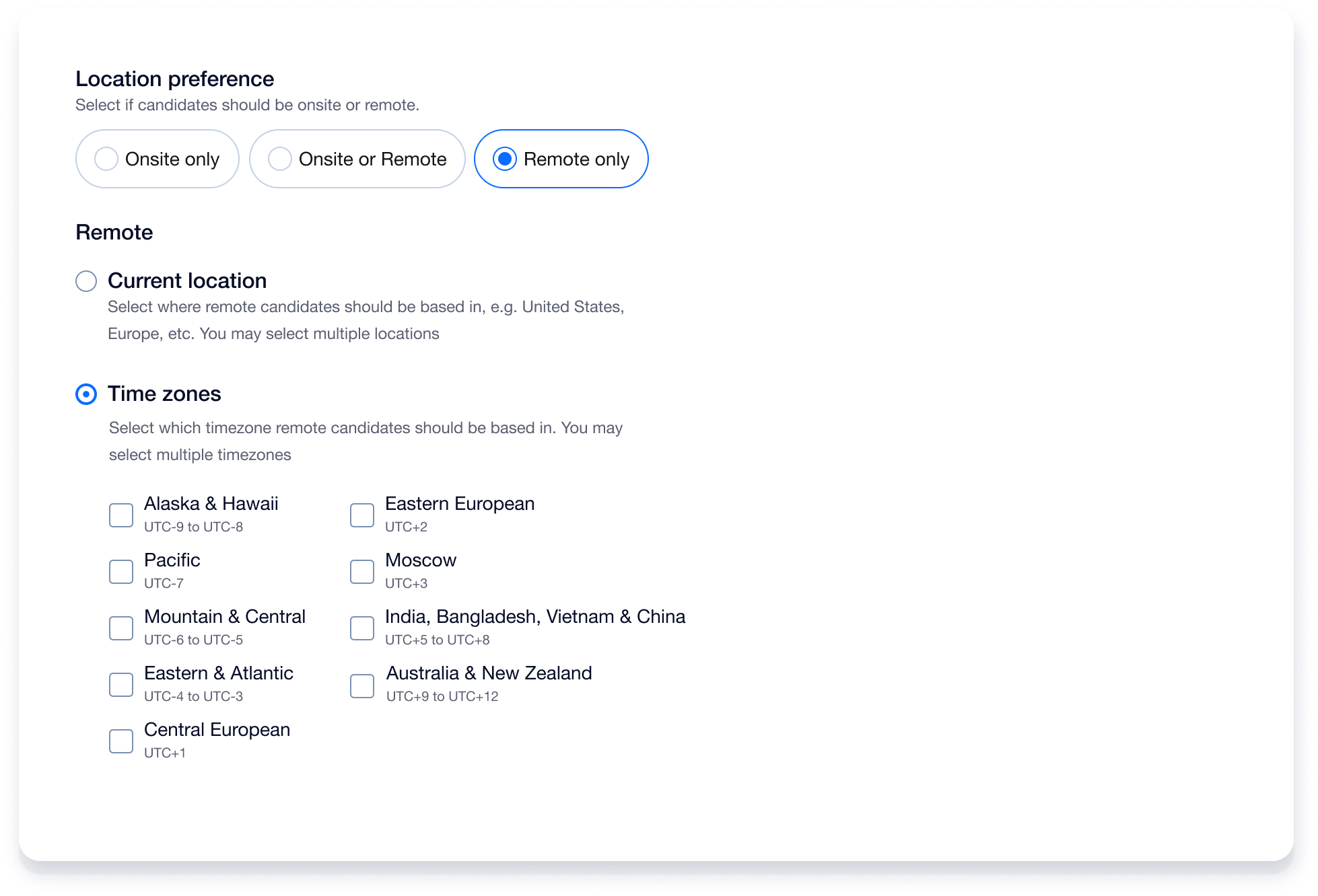 Remote Work Preferences Filter